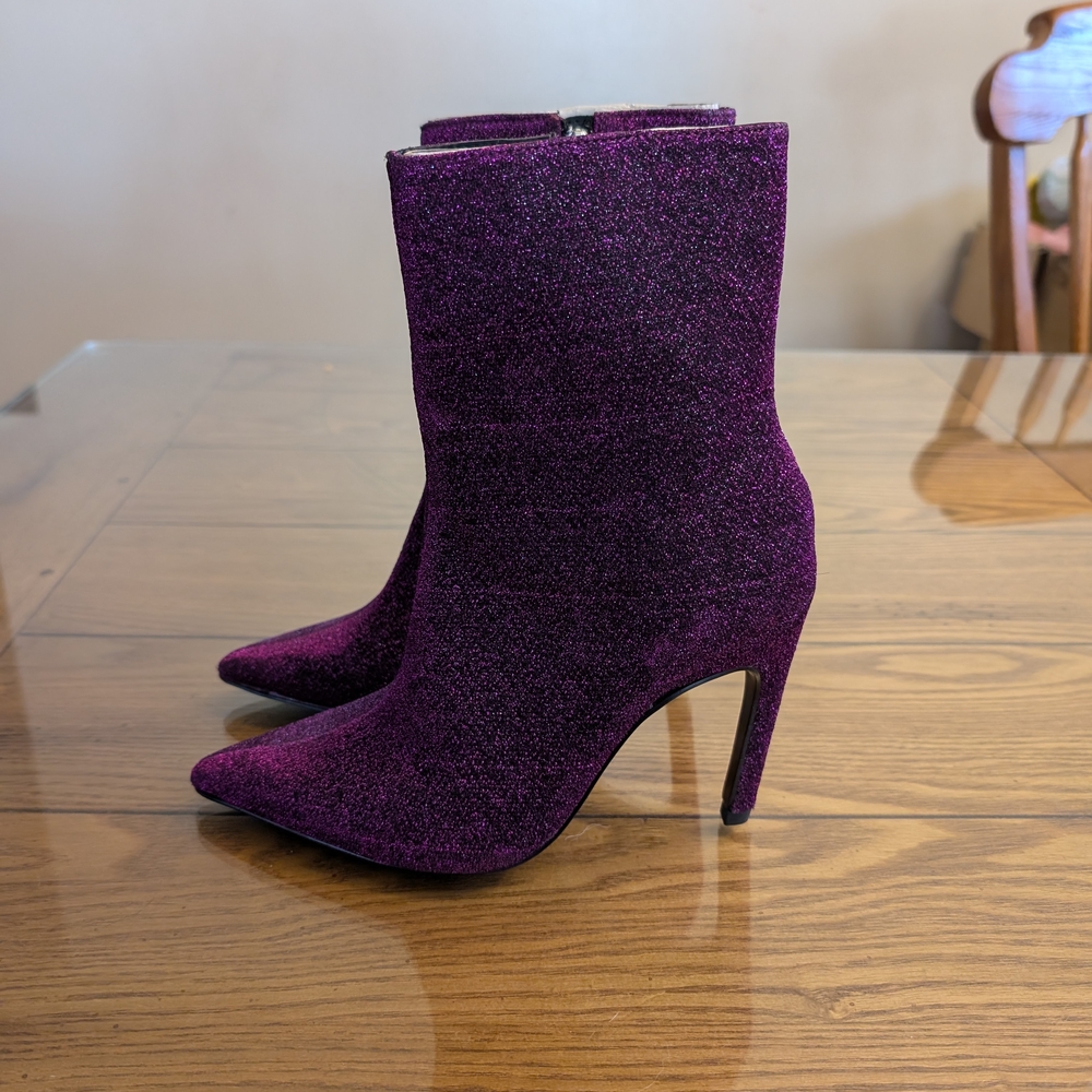 Zara Sparkling Deep Purple Pointed-Toe Stiletto Ankle Boots